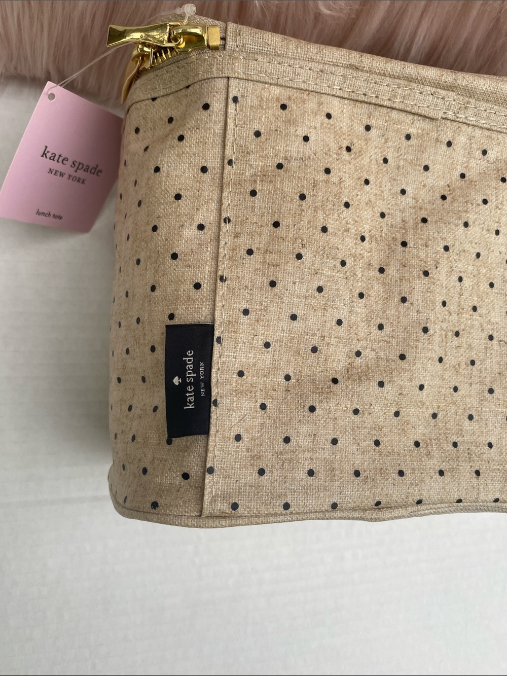 kate spade Beige Polka Dot Lunch Cosmetic Case with Gold Zipper - Picture 12 of 15